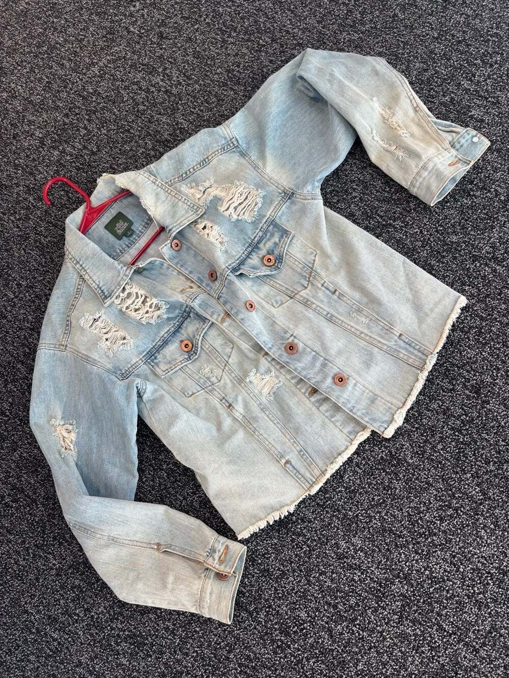 Wild Fable Women's Distressed Raw Hem Denim Jacket Size S